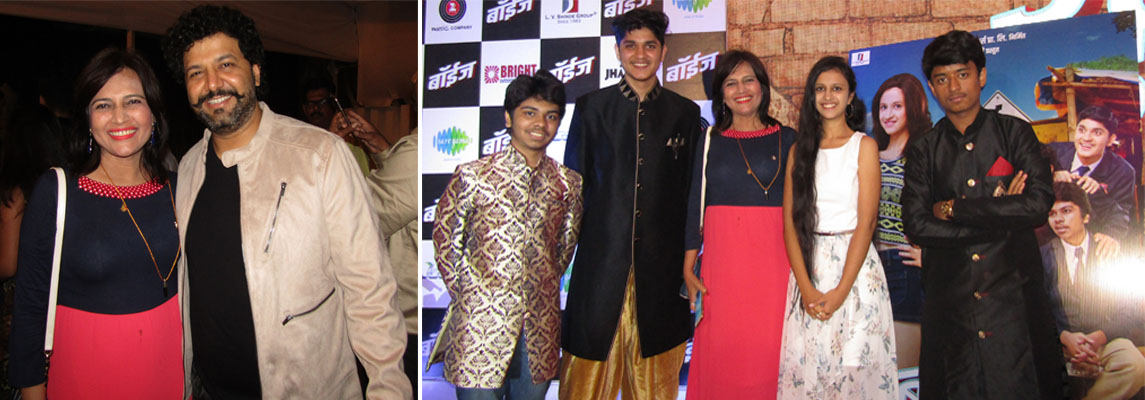 Archana Dange with Presenter Avadhoot Gupte, Actress Ritika Shrotri, Actor Parth Bhalerao, Sumant Shinde and Pratik Lad attends the trailer and music launch of marathi film 
'BOYZ’.